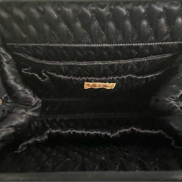 VTG Satchel Black velvety suede Custom Made by Calem Gold Chain Accent Handbag - Picture 12 of 13